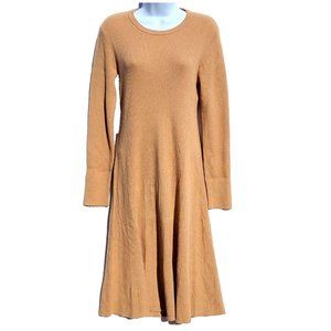 Saks Fifth Avenue Ribbed Knit Sweater Dress Size M Camel Midi Fall Timeless